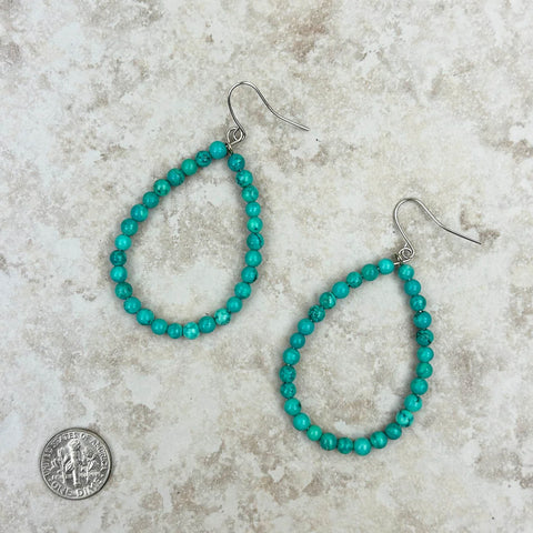 Beaded Turquoise Stone Hoops 