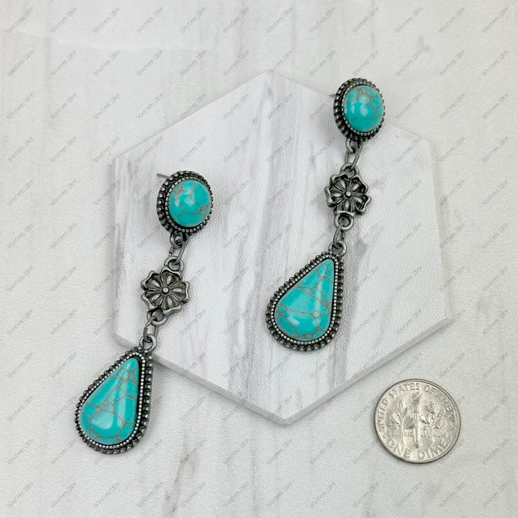 Turquoise Concho Floret Drop Earrings 