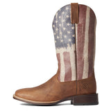 Full side view of Ariat Men's American Flag Ultra Square Toe Boots.