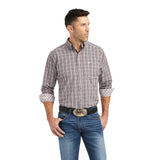 Mauve Plaid Button Down Long Sleeve with Contrasting Cuffs and Single Chest Pocket