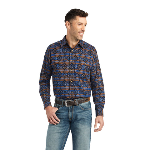 Blue Southwest Print Long Sleeve Snap Shirt