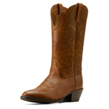 Front angle of Ariat Women’s Heritage R Toe Western Boot highlighting stitch pattern and smooth leather finish.

