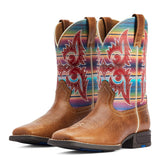 Tan Square Toe Boots with a Serape Shaft and Red Western Embroidery