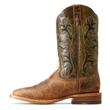 Full side view of Ariat Men's Prairie Green Cowboss Square Toe Western Boots.