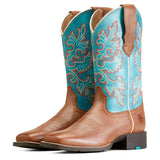 Tan/Turquoise Square Toe Boots