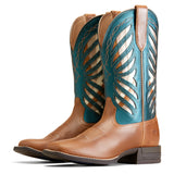 Butter Rum Square Toe Boot Metallic Shaft with a Multi Color Underlay