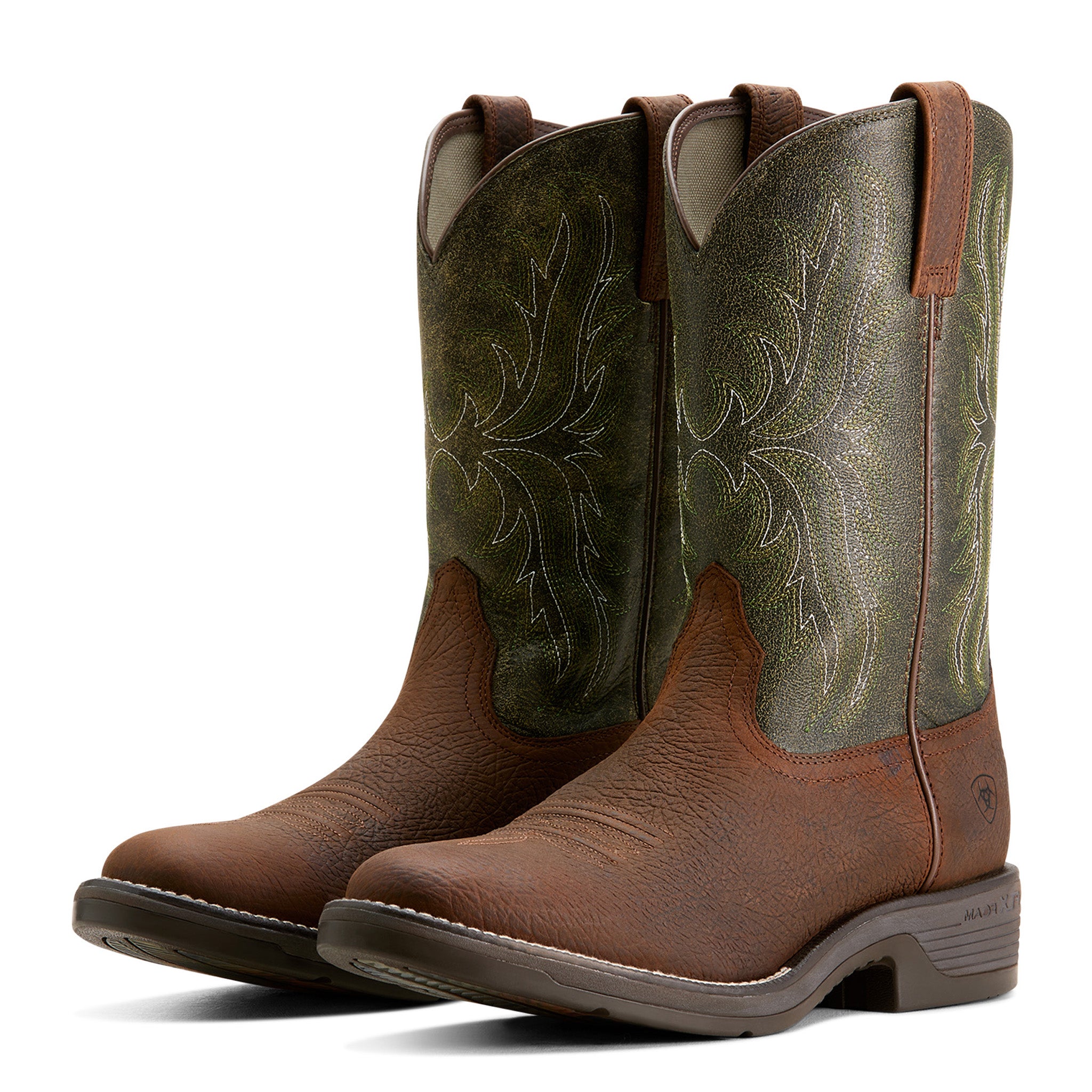 Ariat Men's Ridgeback Round Toe Brown and Green Cowboy Boots Ariat Men's Ridgeback Round Toe Brown and Green Cowboy Boots