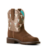 Heel to toe side view of Ariat Women's Farrah Brown Skull Fatbaby Western Boots