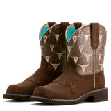Side view of both Ariat Women's Farrah Brown Skull Fatbaby Western Boots