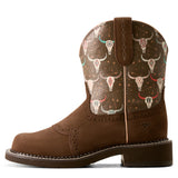 Toe to heel side view of Ariat Women's Farrah Brown Skull Fatbaby Western Boots