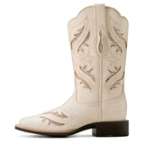 women's ivory cowboy boots with laser cut out patterns with glitter side view