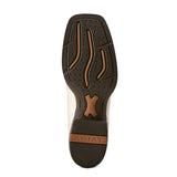 women's ivory cowboy boots with laser cut out patterns with glitter sole view