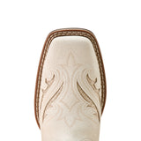 women's ivory cowboy boots with laser cut out patterns with glitter toe view