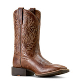 Brown cowboy boot with intricate embossing