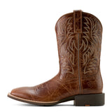 Ariat square toe boots in dark tan with visible stitching and durable outsole