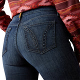 ARIAT HIGH RISE FRAZEY SLIM TROUSER - LADIES JEANS -Dark Wash back pocket view