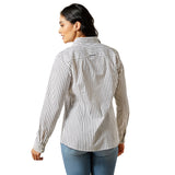Back View of Ariat Kirby Black & White Stripe Long Sleeve Shirt