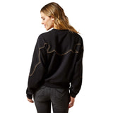 Black Sweatshirt With Western Yoke Detail with Embroidery back view