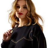 Black Sweatshirt With Western Yoke Detail with Embroidery close up view