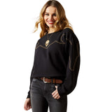 Black Sweatshirt With Western Yoke Detail with Embroidery