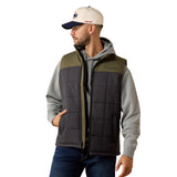 Men’s Ariat Crius insulated vest in Phantom/Grape Leaf featuring a durable ripstop shell, stand-up collar, zippered pockets, and embroidered Ariat logos.