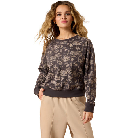 Ariat Essential Crew sweatshirt featuring a relaxed fit, soft fabric, and retro rodeo graphic across the front.