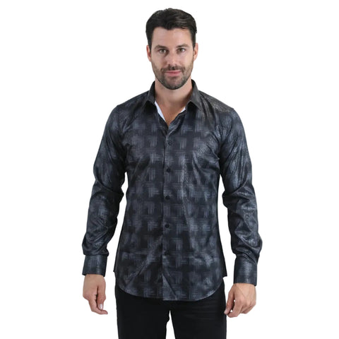 Men's Platini Modern Black Shirt in Black & Silver