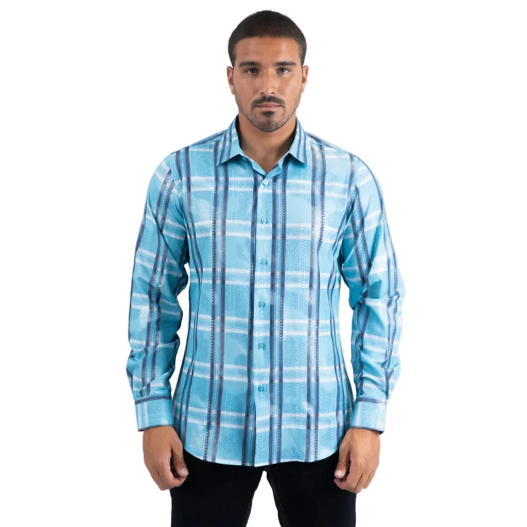 Men's Modern Fit Stretch Foil Fashion Blue Shirt