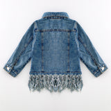 Fringe Jean Denim Jacket for toddlers Back View