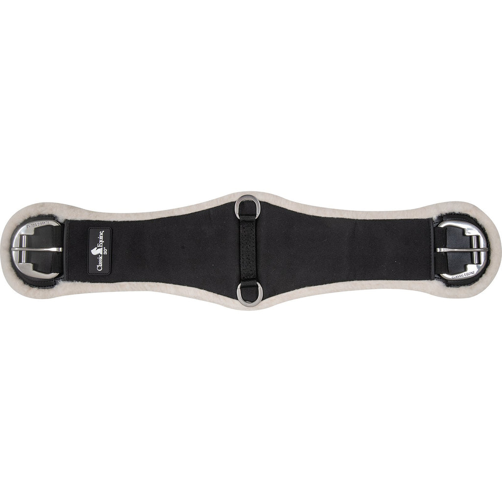 black roper cinch with white fleece lining on the bottom. 