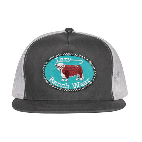 Dark Grey and White Snapback with a Turquoise Buckle and Bull Patch