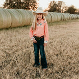 Kid's Peach/ Cactus Long Sleeve Pearl Snap Vintage Shirt