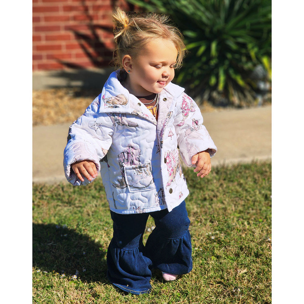 Quilted boot design, girls, jacket, snap closure