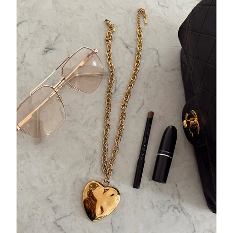 Gold Heart Pendant, Chain Necklace 