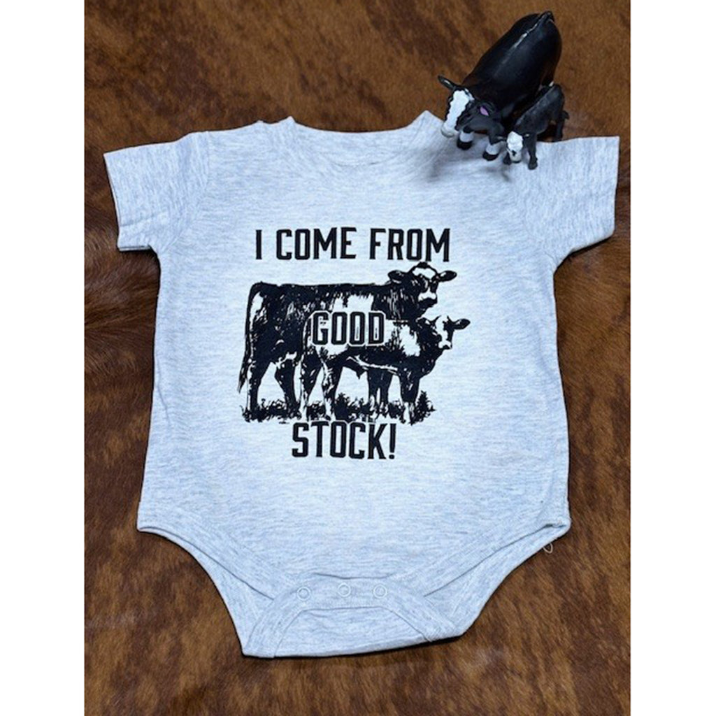 Gray "I come from Good stock" onesie