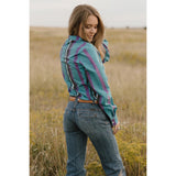 Women's Purple, Teal and Black Stripped Button Up