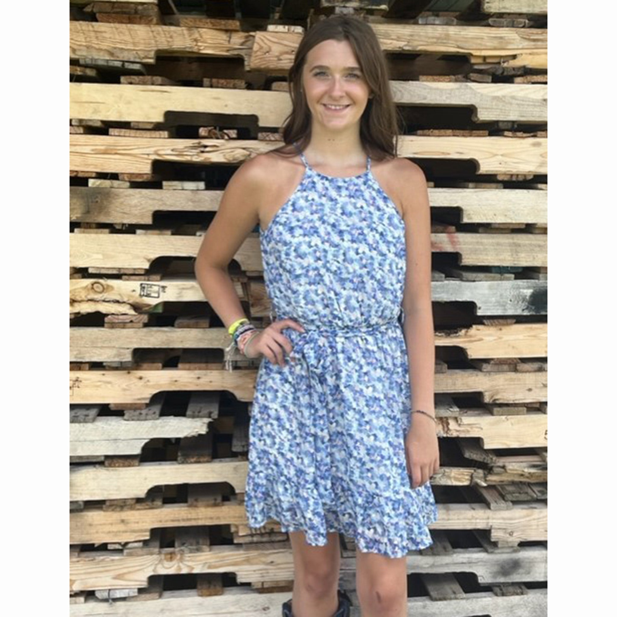 She + Sky Women's Blue and Pink Swirl Print Dress She + Sky Women's Blue and Pink Swirl Print Dress