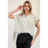 Sage and Cream Stripe Button Down Shirt