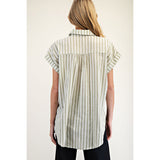 Back View Of Green and White Stripe Blouse 
