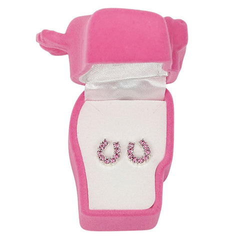 Pink rhinestone Horse shoe earring  