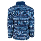youth fleece pullover in Navy color with Aztec pattern back view