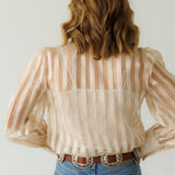 Tie Bow Top cream colored sheer striped blouse back view