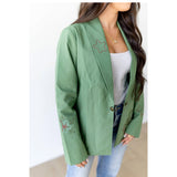 Women's Floral Embroidery Bucking Horse Green Blazer Right Side View