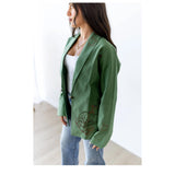 Women's Floral Embroidery Bucking Horse Green Blazer Left Side View