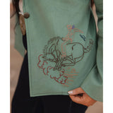Women's Floral Embroidery Bucking Horse Green Blazer Embroidery Detail View
