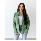 Women's Floral Embroidery Bucking Horse Green Blazer