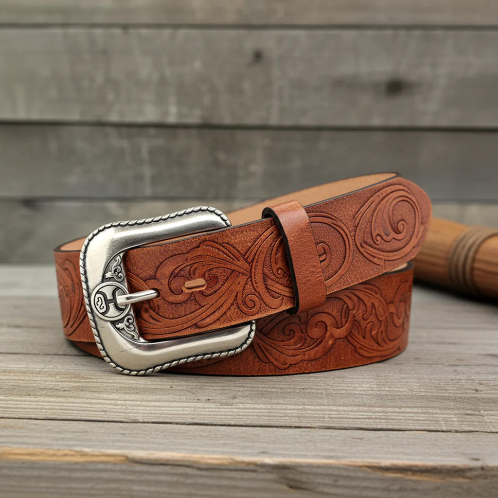 Hooey Classic Bomber 1.5" Brown Leather Belt with Monterey Embossed Pattern