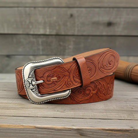 Hooey Classic Bomber 1.5" Brown Leather Belt with Monterey Embossed Pattern