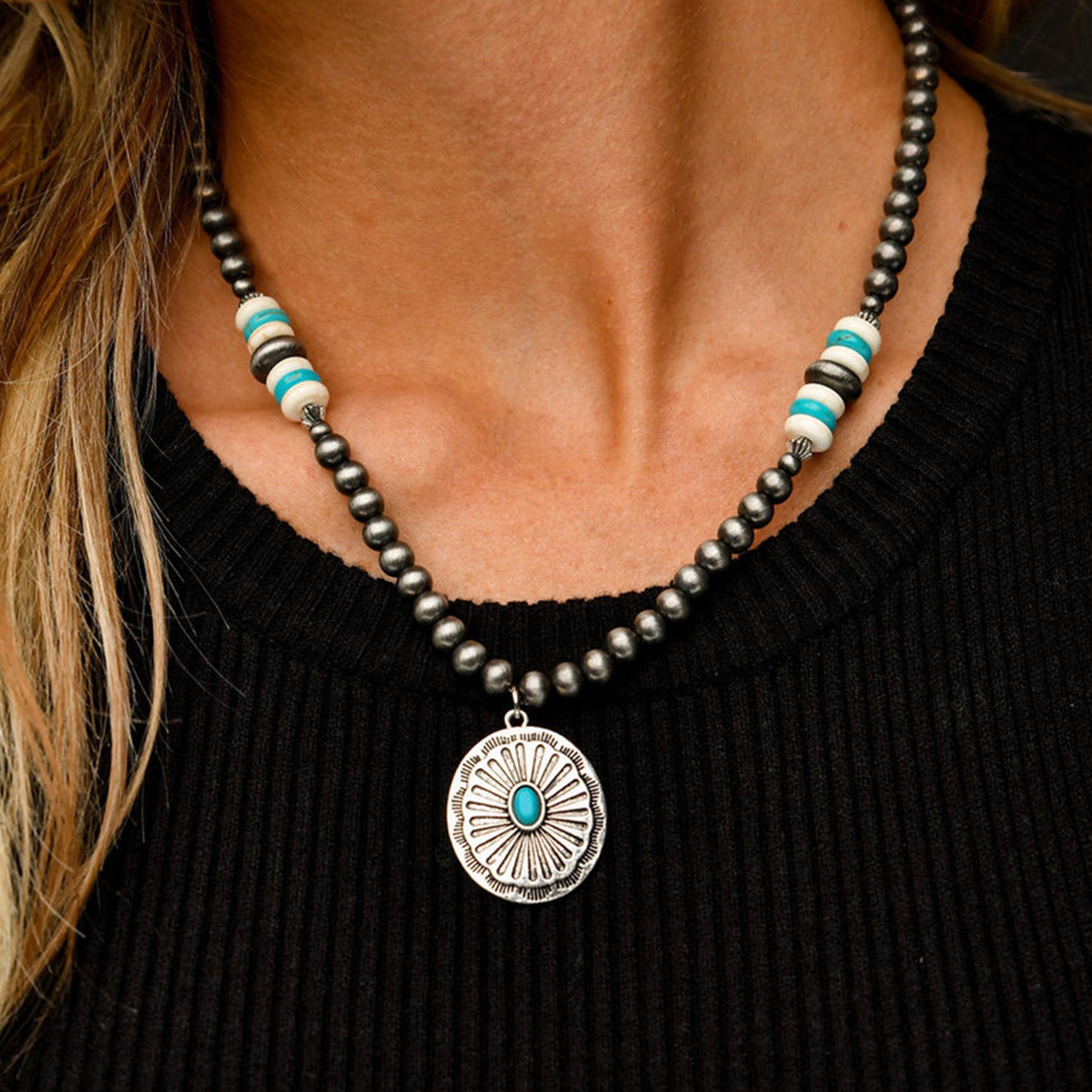 West and Company Navajo Pearl Ivory Turquoise Necklace