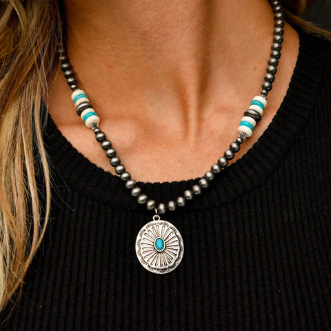West and Company Navajo Pearl Ivory & Turquoise Necklace